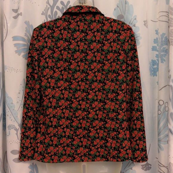 Wangxiaoya Classic Fashion Black Dressy Blazer Red Rose Design - Picture 4 of 8